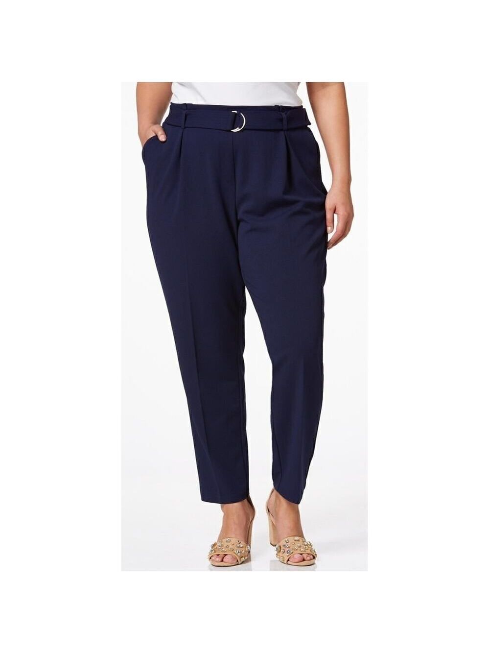 CATO PLUS PETITE PAPER BAG WAIST PLEATED NAVY SLIM ANKLE PANTS SIZE LARGE